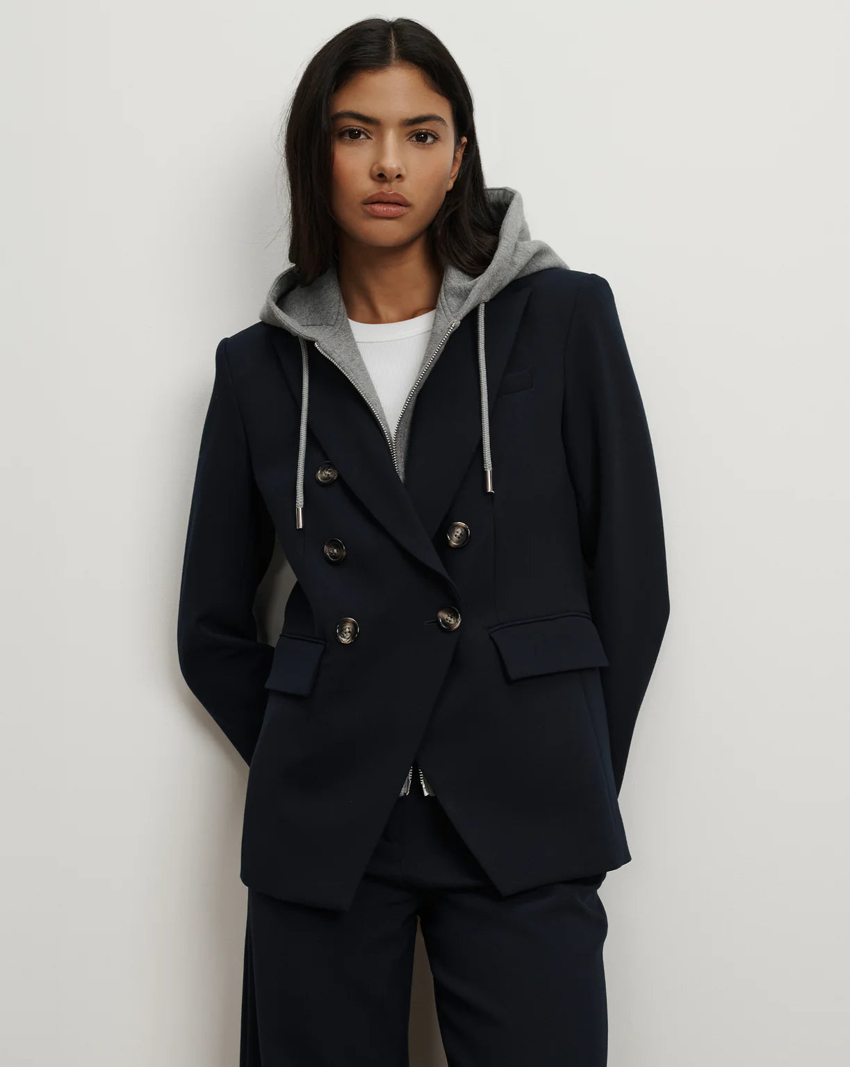 Veronica Beard New Miller Dickey Jacket in Navy with Horn Buttons