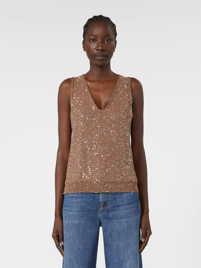 MM Acaici Knit Embellished Vest in Marron Glace