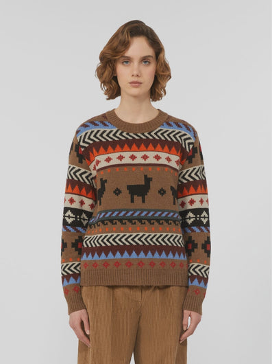 Weekend Max Mara Quirite Jacquard Jumper in Camel