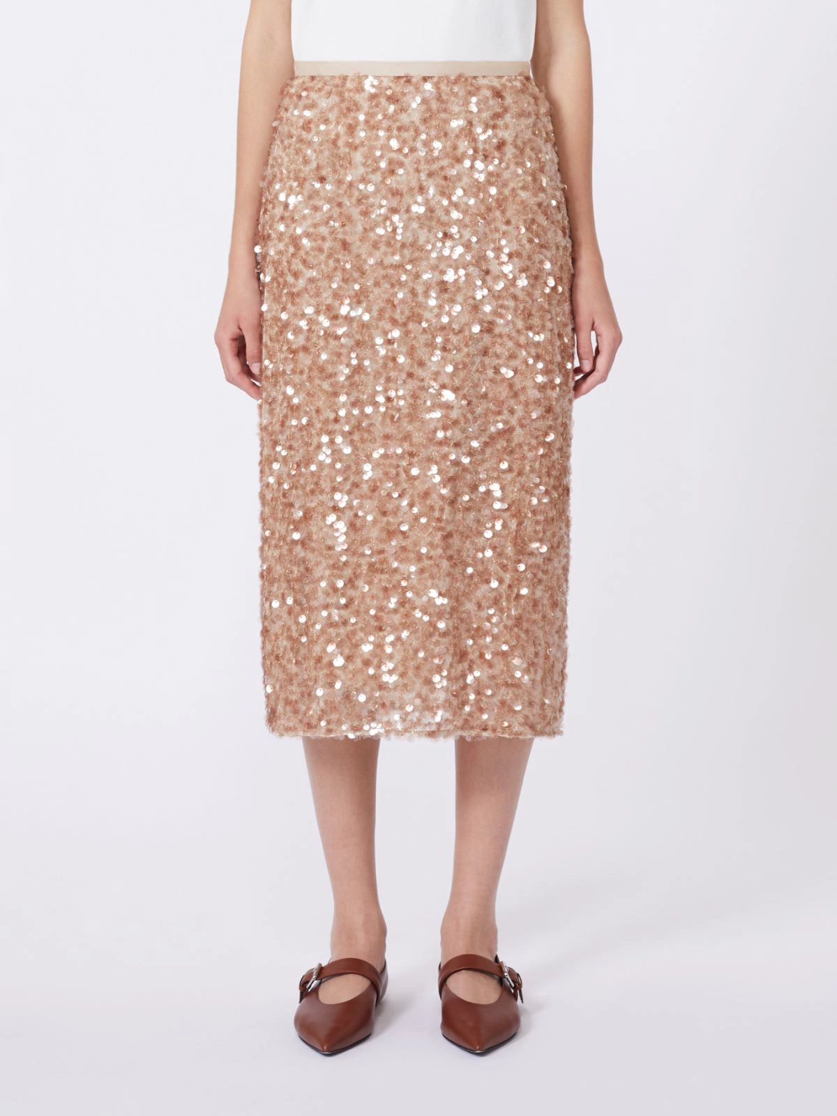 Weekend Maxmara Occhio Sequin Skirt in Nudo