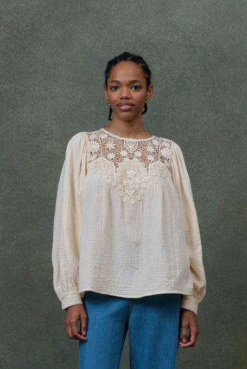Louise Misha Riya Gauze Blouse in Cream