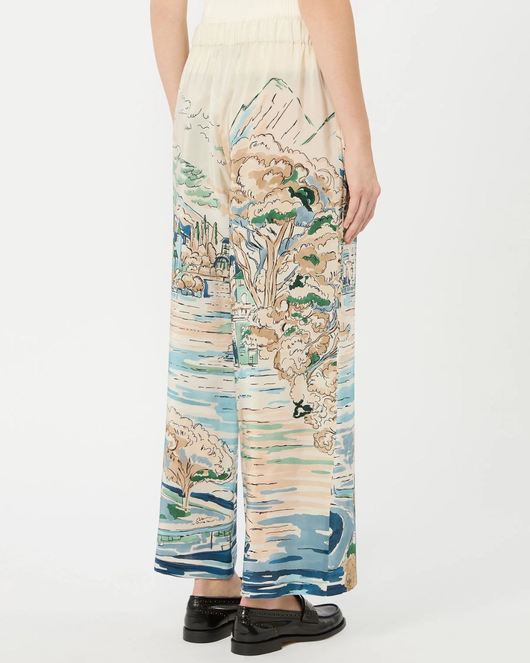Weekend Max Mara Curva Printed Silk Trousers in Light Blue
