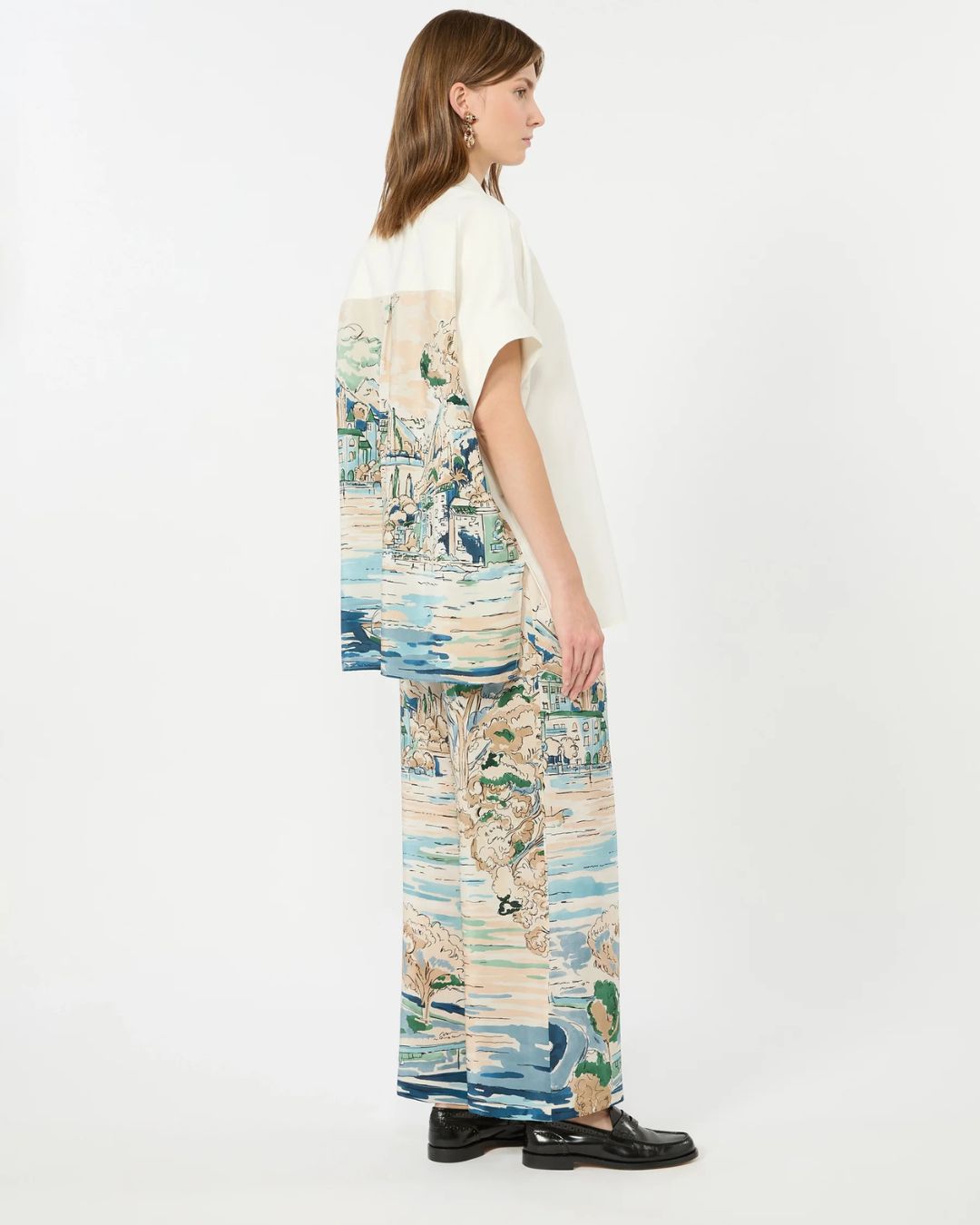 Weekend Max Mara Curva Printed Silk Trousers in Light Blue