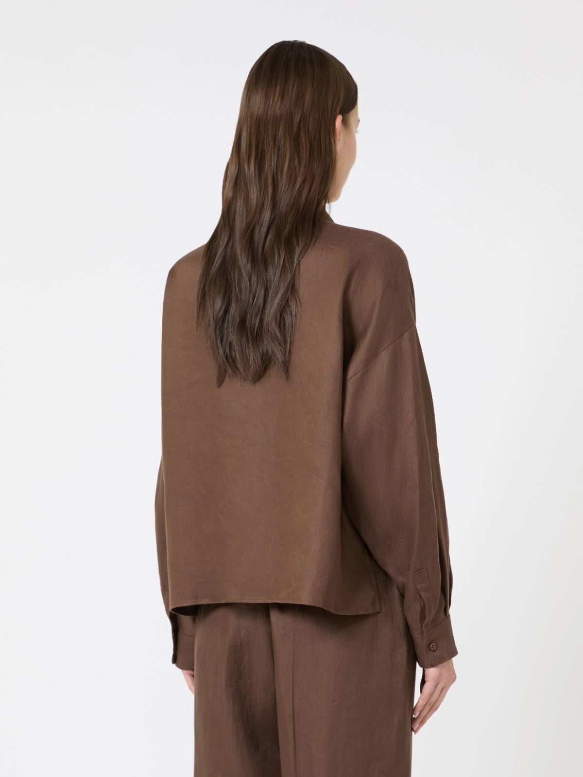 Weekend Maxmara Capo Linen Shirt in Chocolate, back image