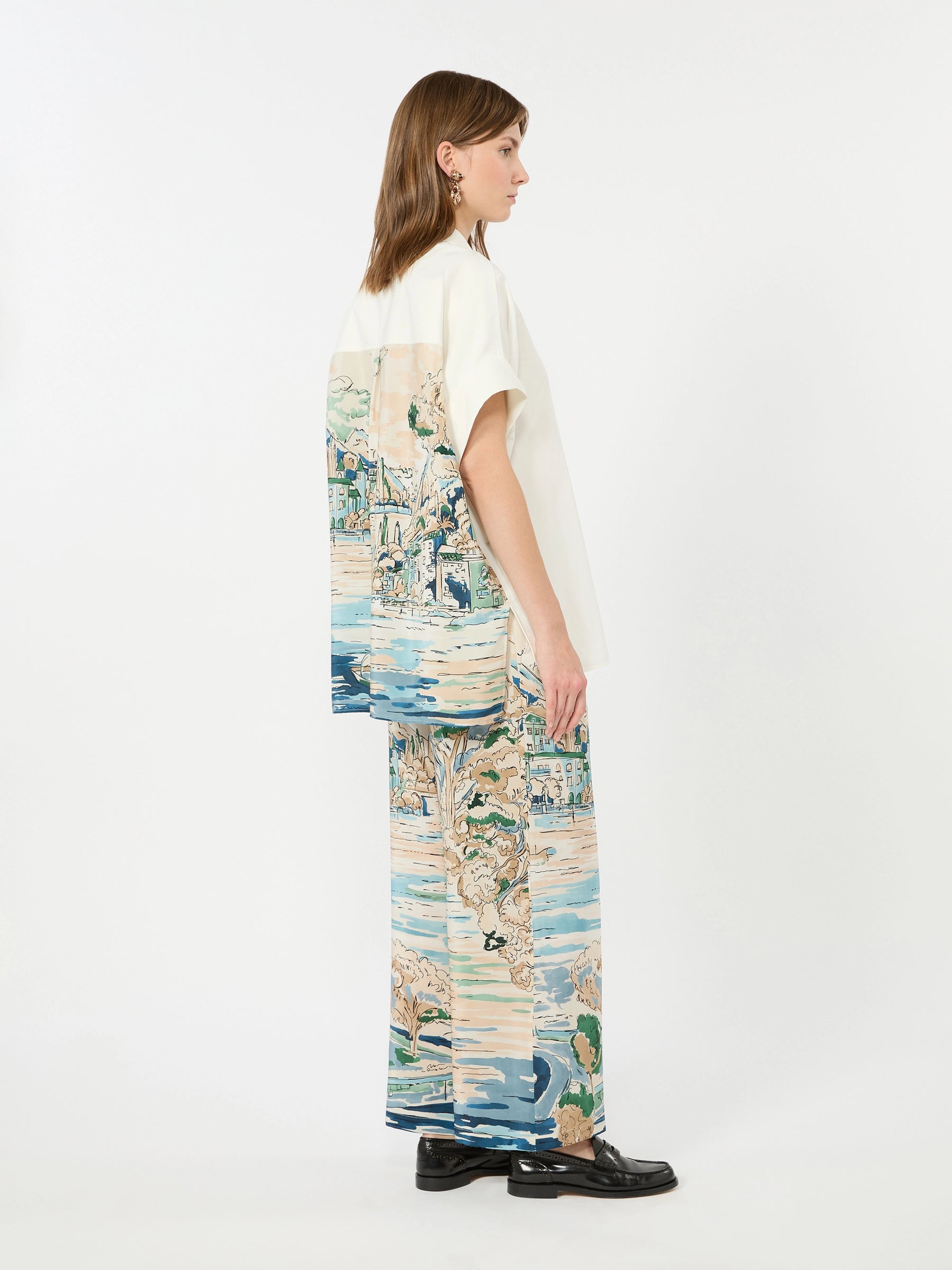 Weekend Max Mara Curva Printed Silk Trousers in Light Blue