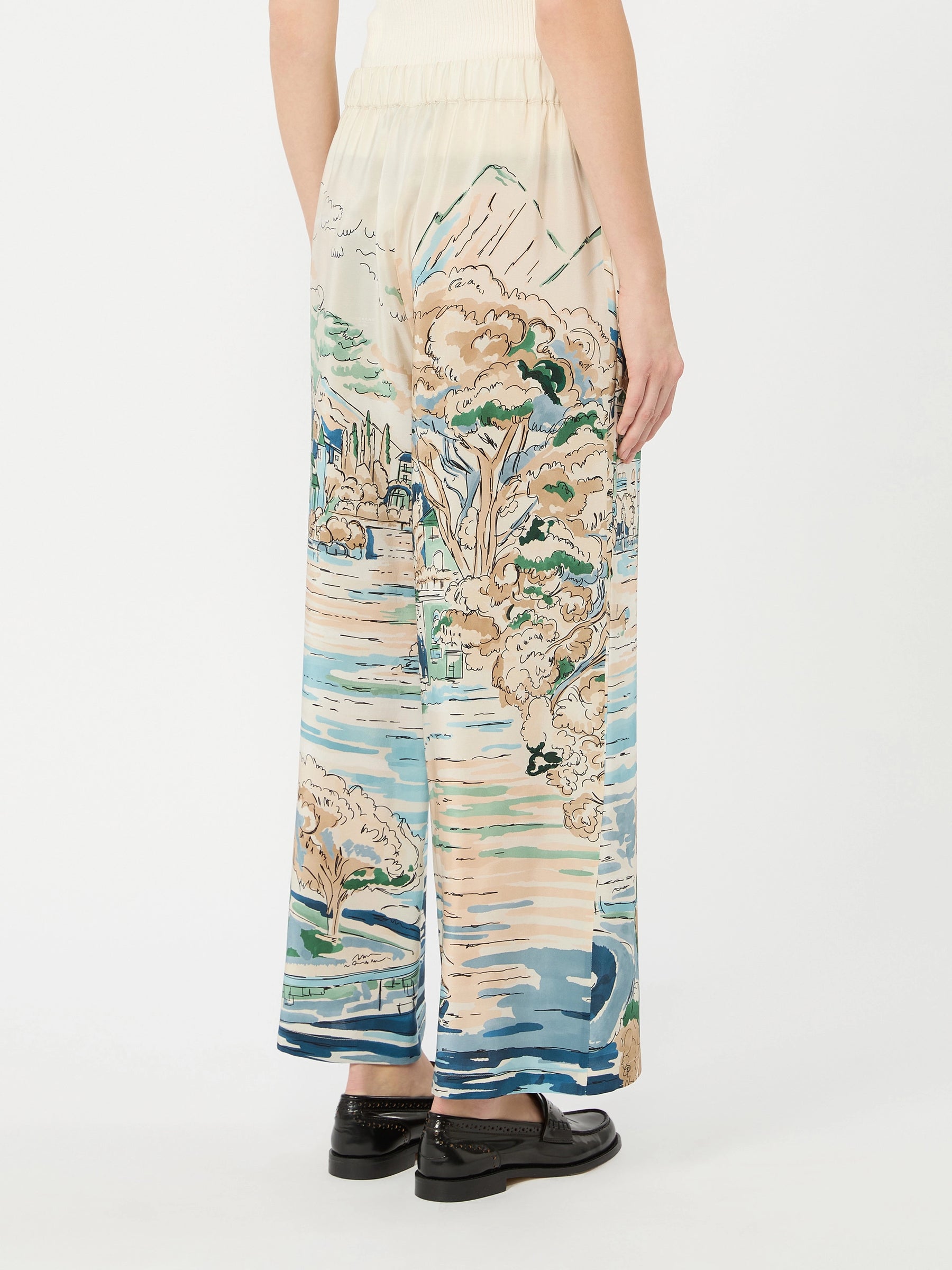Weekend Max Mara Curva Printed Silk Trousers in Light Blue