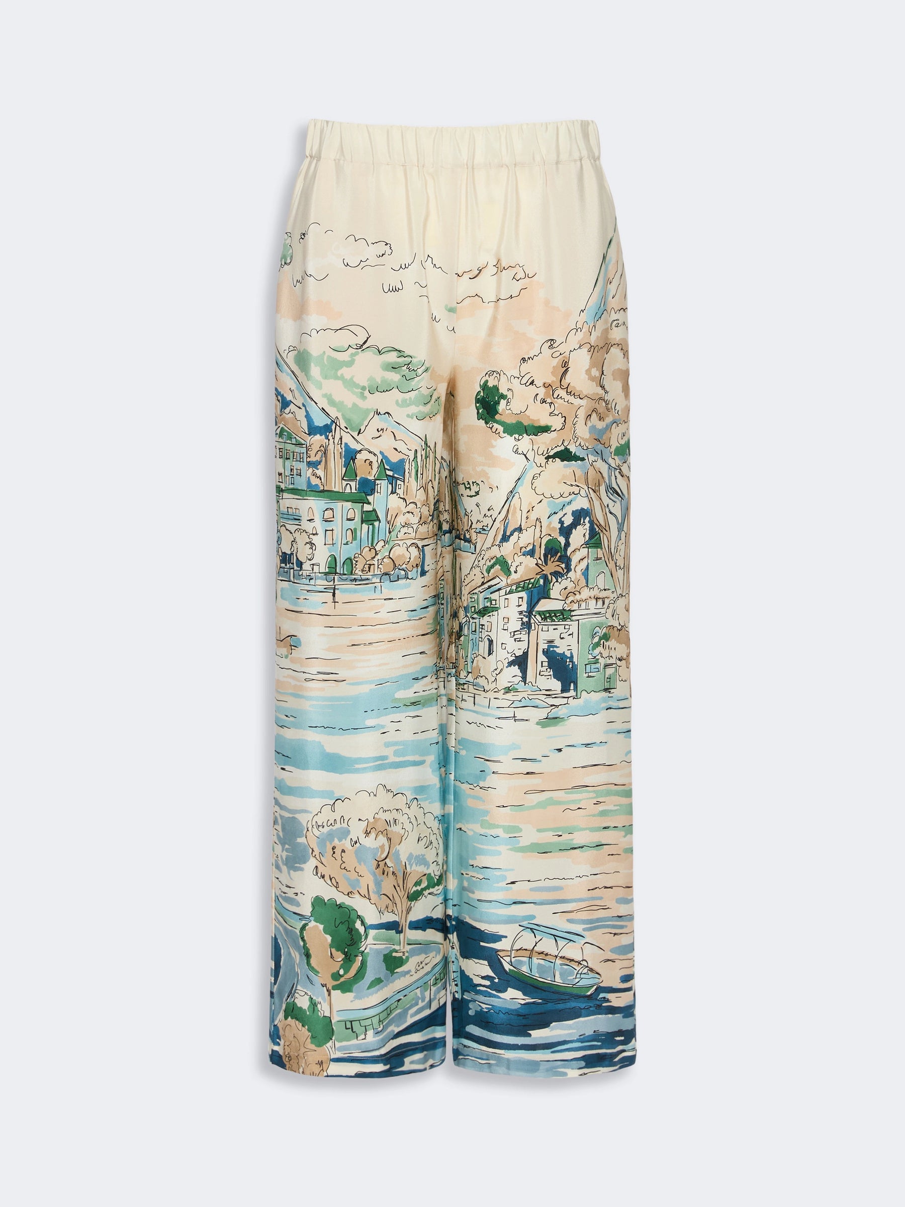 Weekend Max Mara Curva Printed Silk Trousers in Light Blue