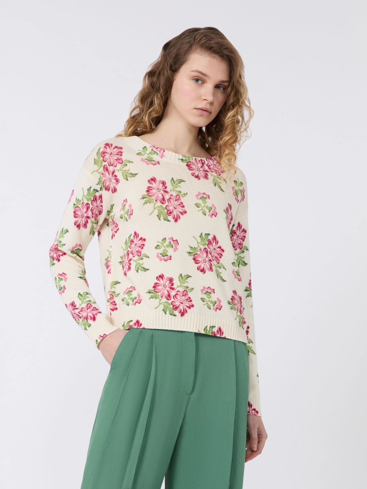 Weekend Maxmara Deditto Floral Top in Ecru Floral