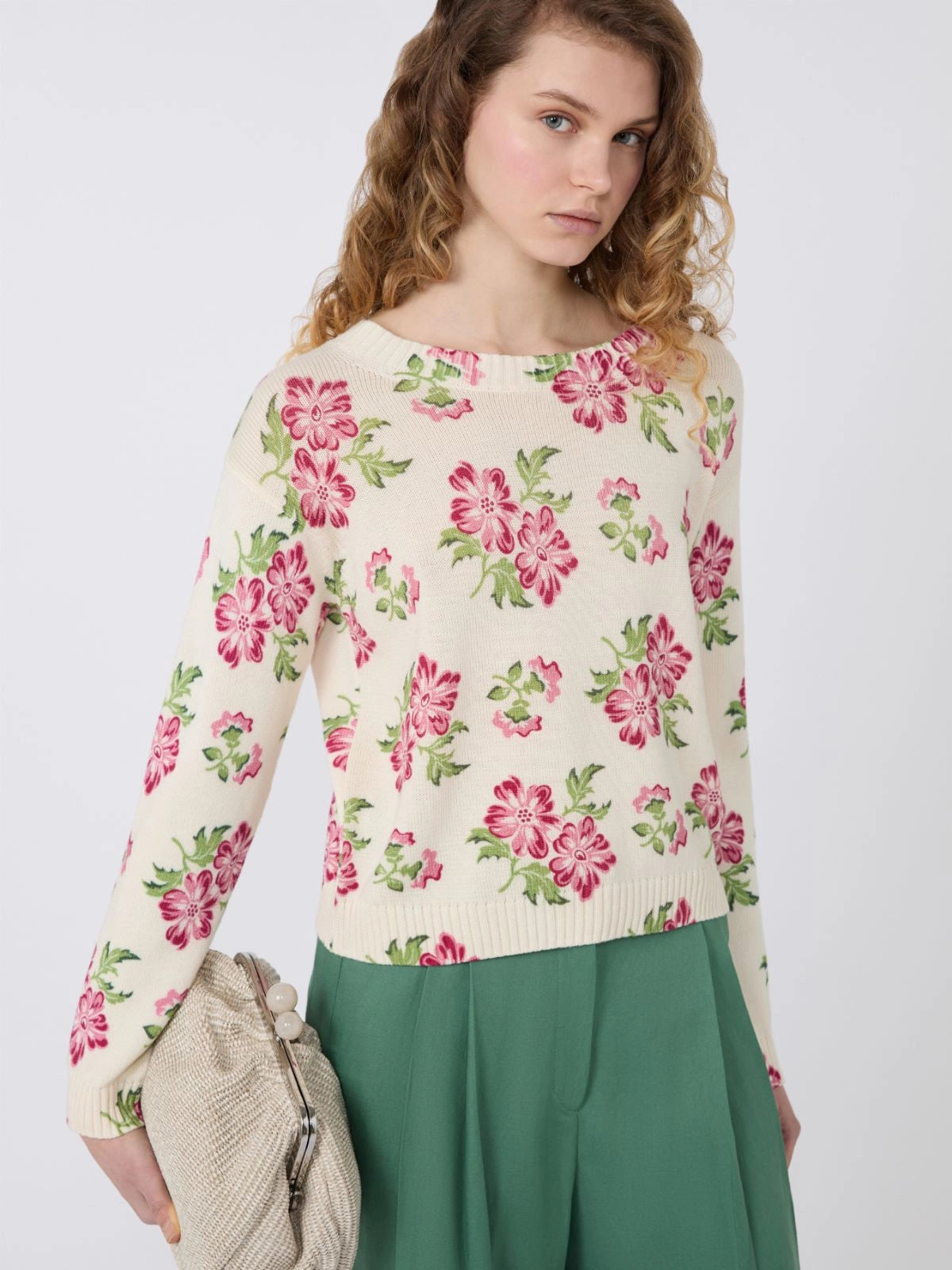 Weekend Maxmara Deditto Floral Top in Ecru Floral