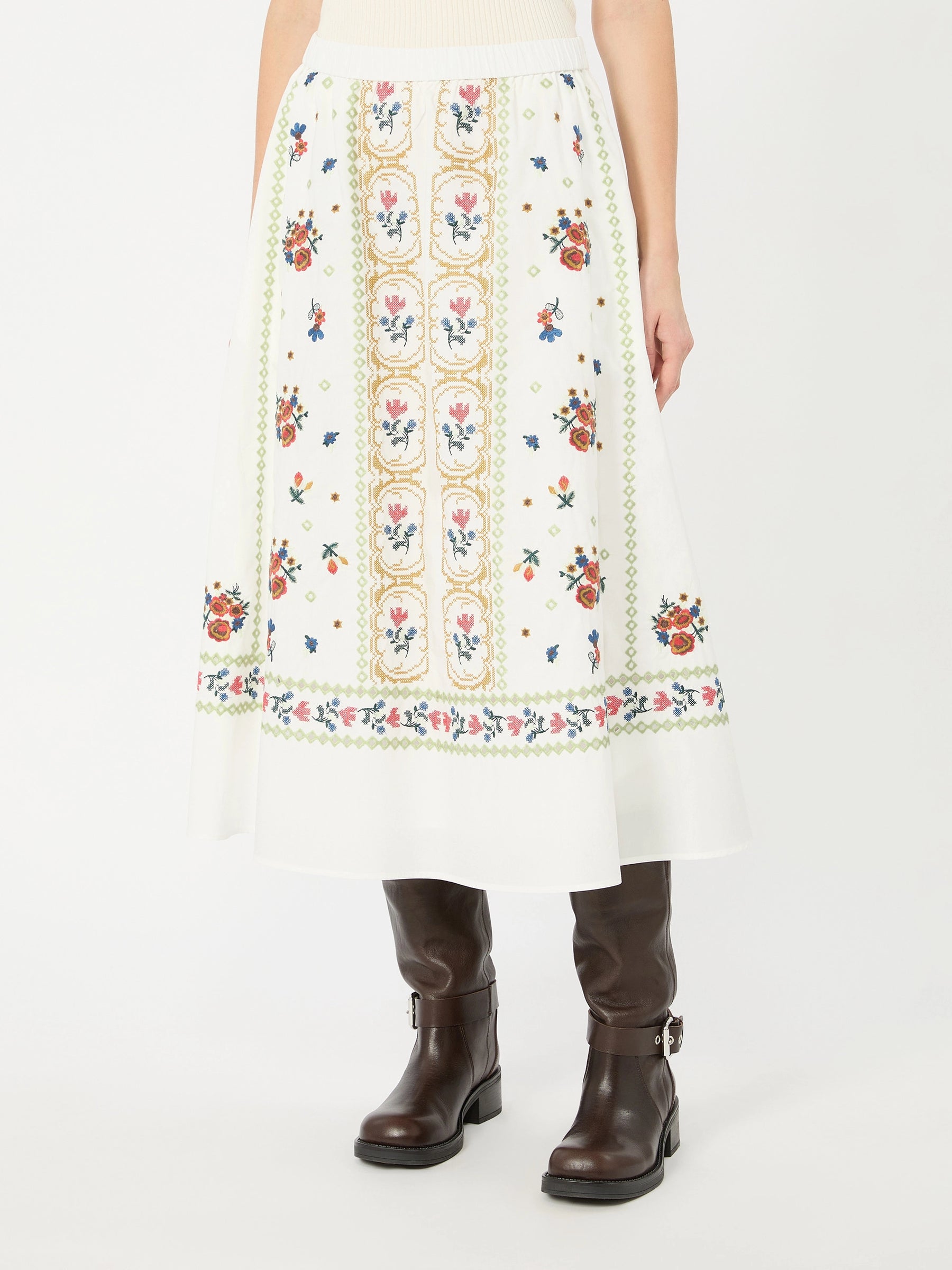 Weekend Maxmara Falla Embroidered Skirt - White