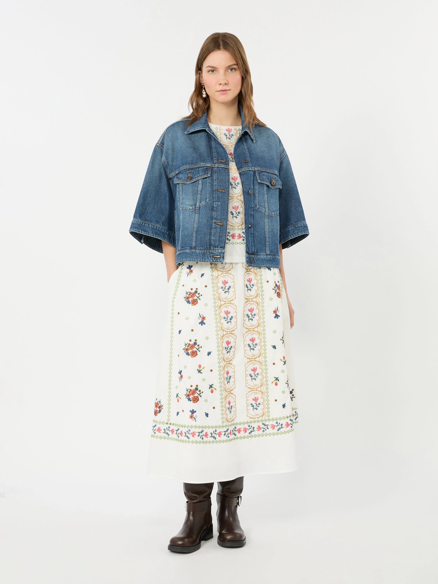 Weekend Maxmara Falla Embroidered Skirt - White
