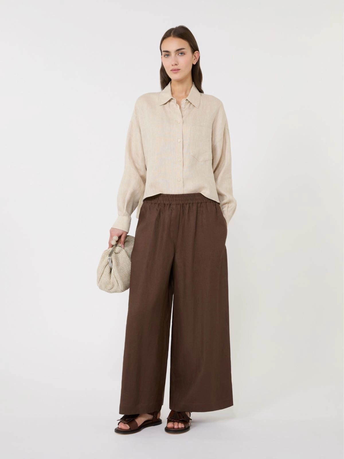 Weekend Maxmara Felino Linen Trousers in Chocolate
