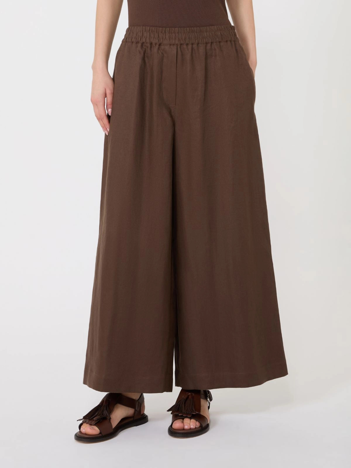 Weekend Maxmara Felino Linen Trousers in Chocolate