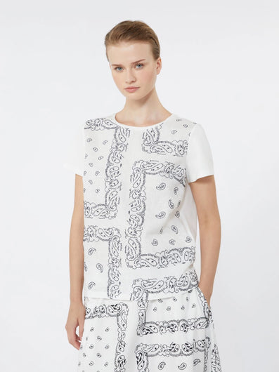 Weekend Max Mara Genio Tee White & Black Embroidered Linen