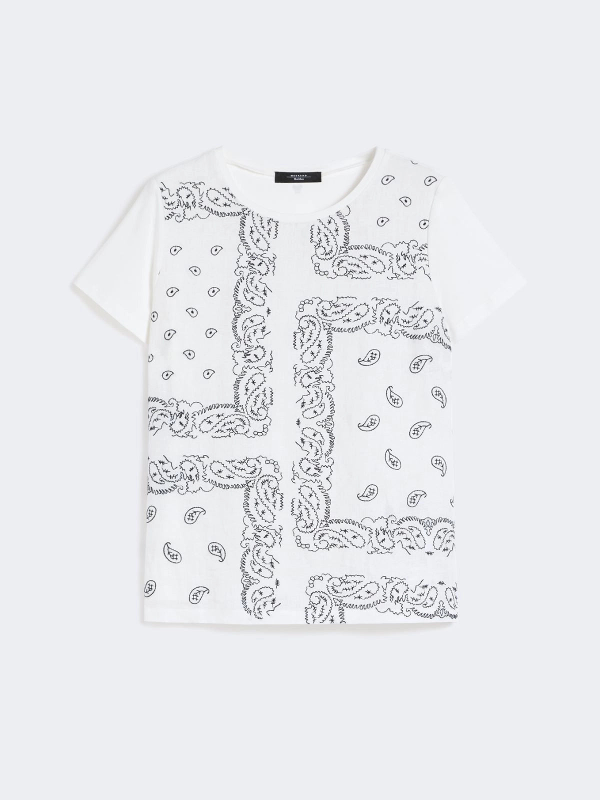 Weekend Max Mara Genio Tee White & Black Embroidered Linen