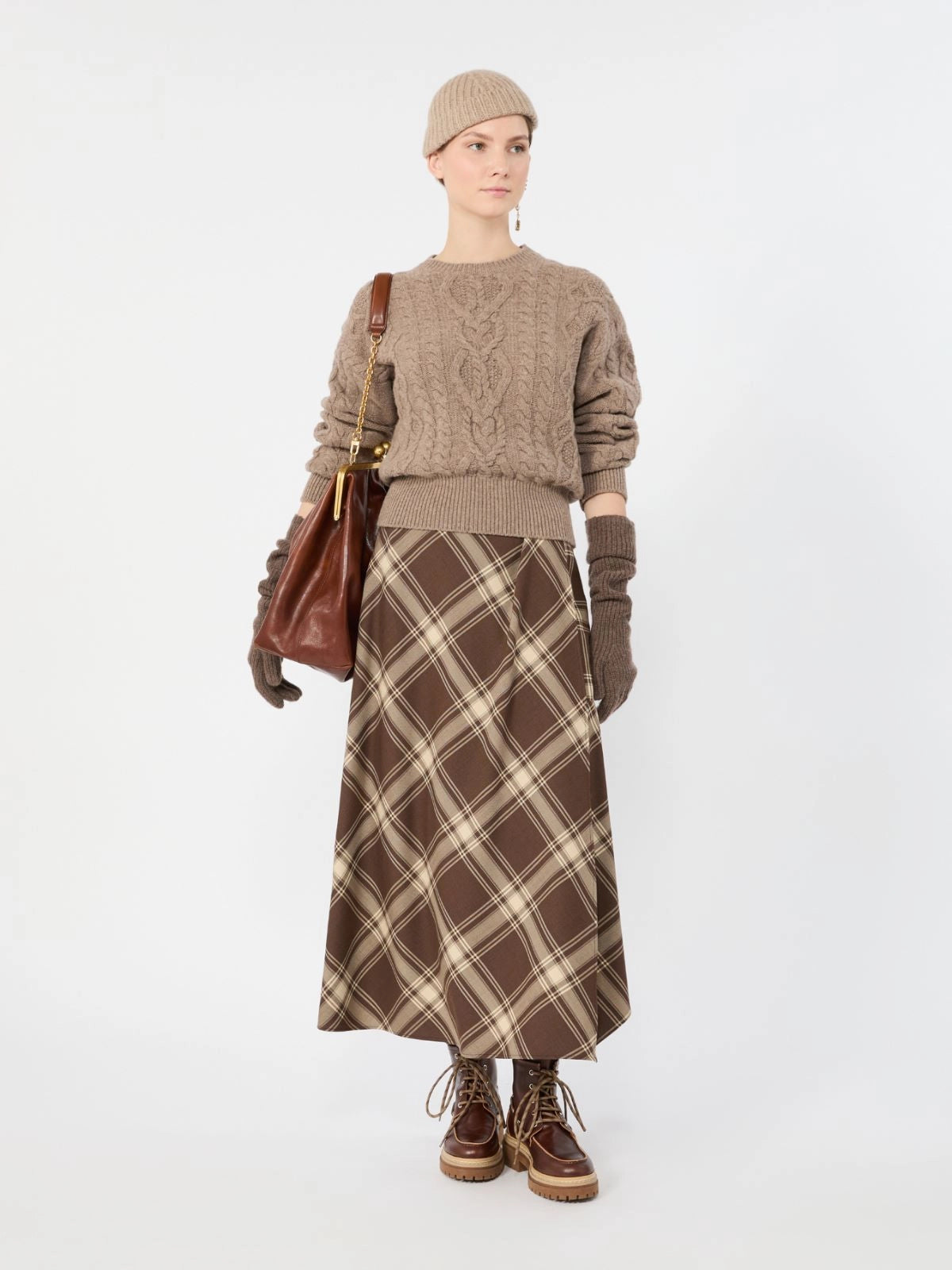 Weekend Maxmara Lanoso Skirt - Brown Tartan