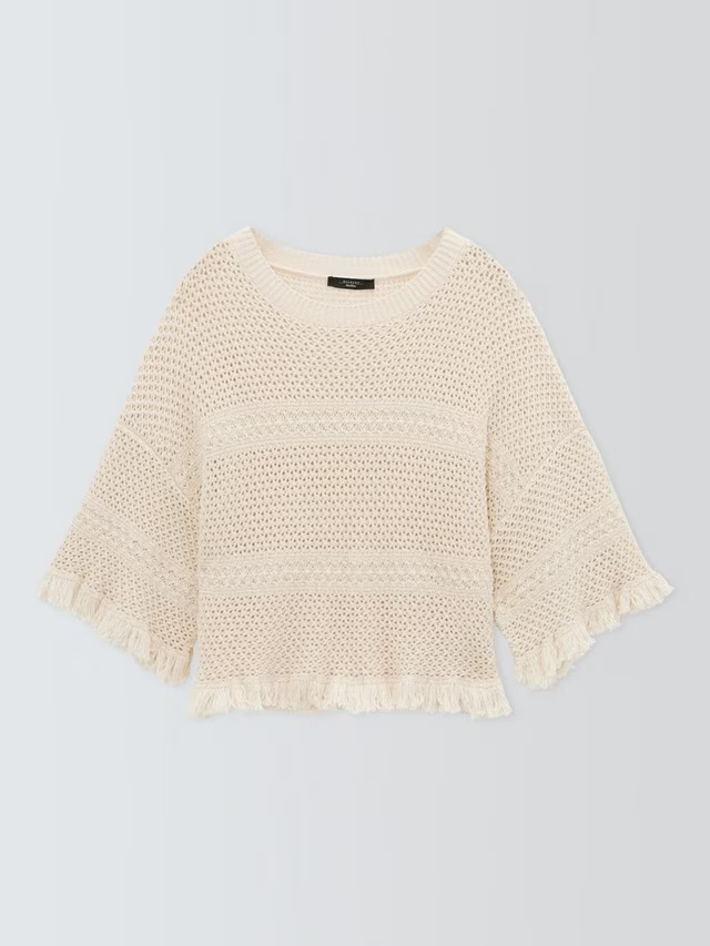 Weekend Maxmara Palato Knitted Top in Ecru Beige knitted sweater on a light gray background