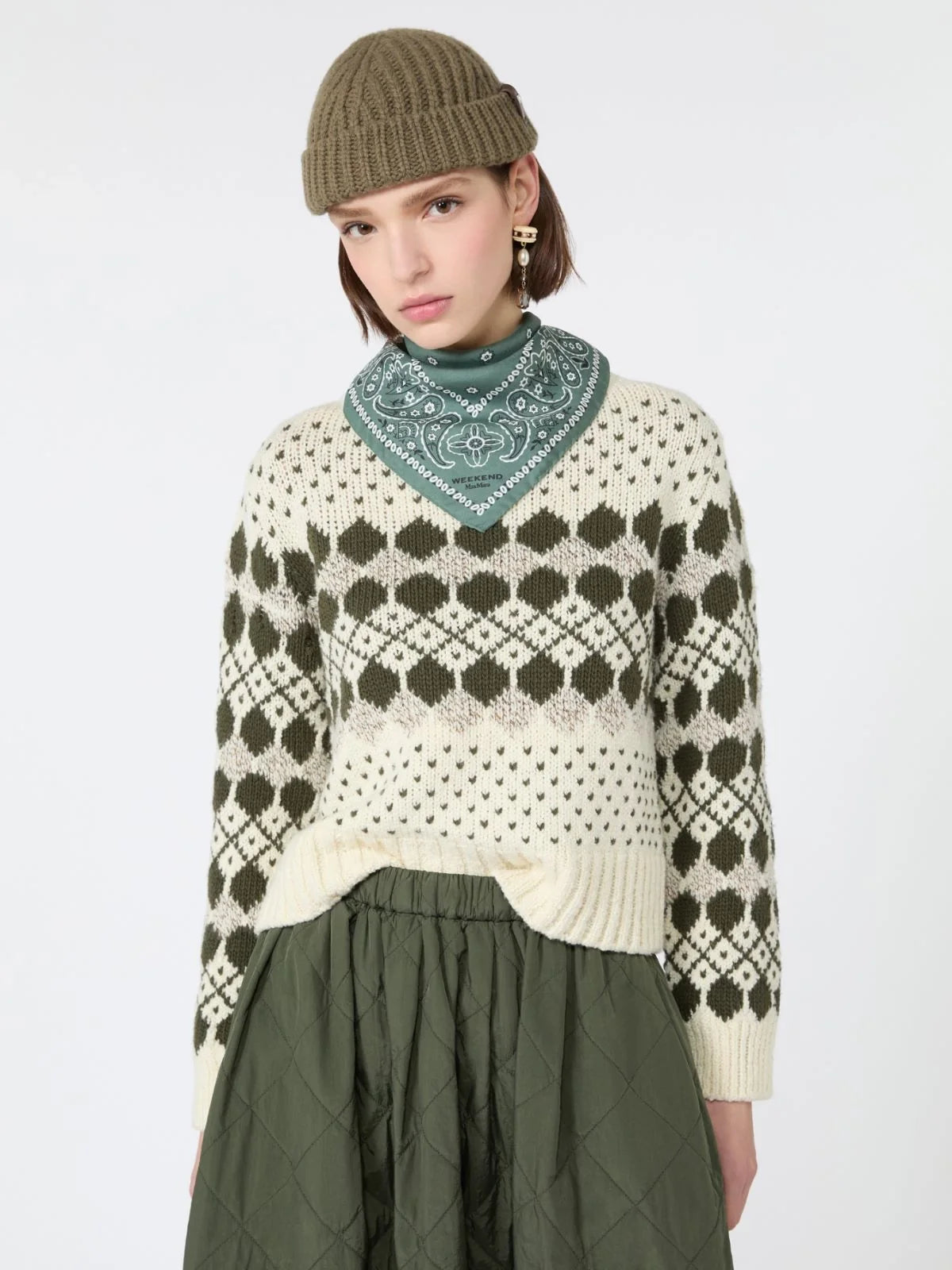 Weekend Maxmara Ranch Knit - Khaki Geometric