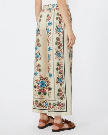 Weekend Maxmara Snack Printed Silk Trousers in Ivory  Flowers