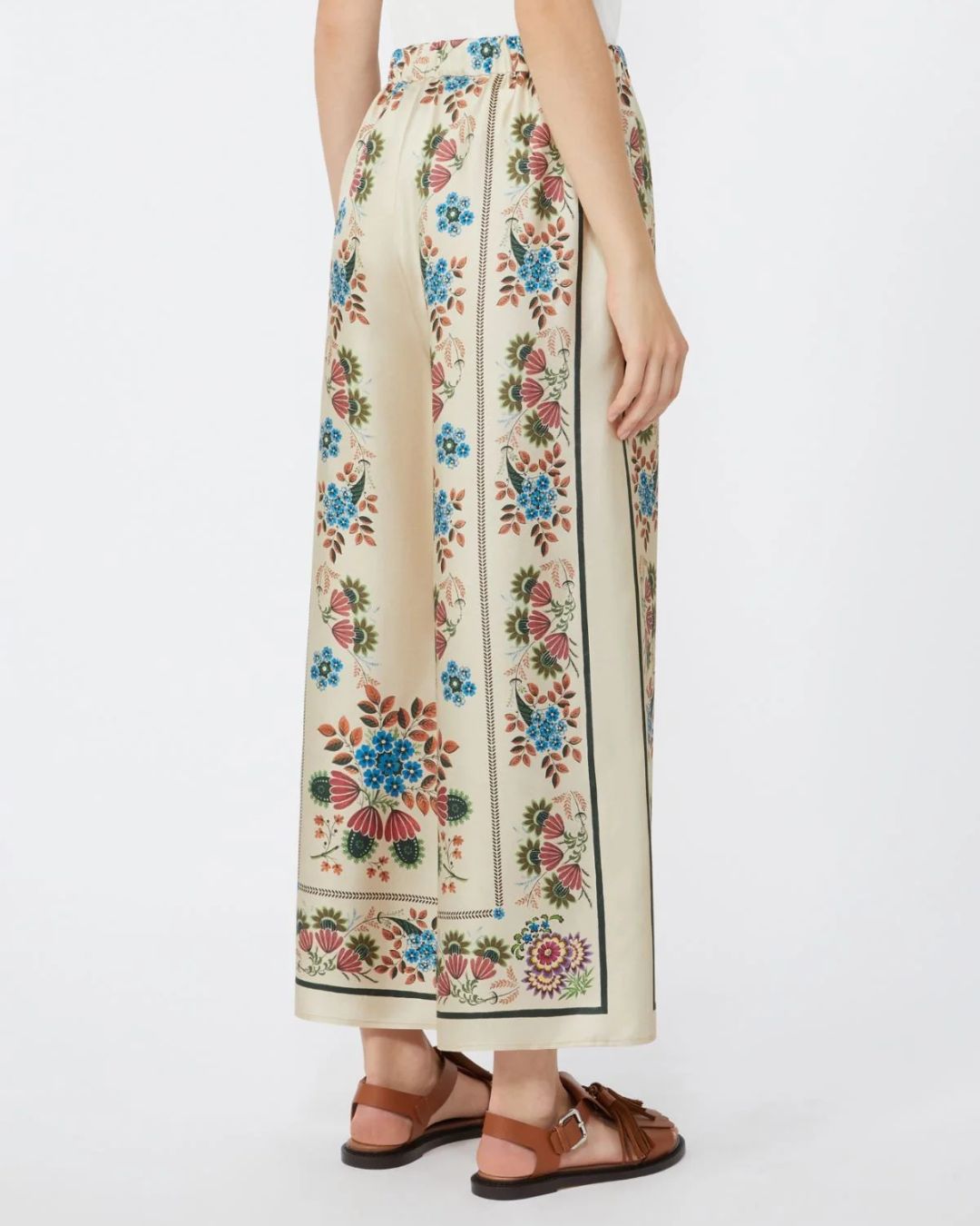 Weekend Maxmara Snack Printed Silk Trousers in Ivory  Flowers