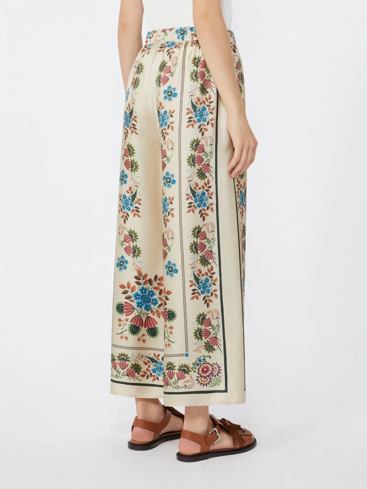 Weekend Maxmara Snack Printed Silk Trousers in Ivory  Flowers