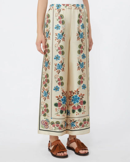 Weekend Maxmara Snack Printed Silk Trousers in Ivory  Flowers