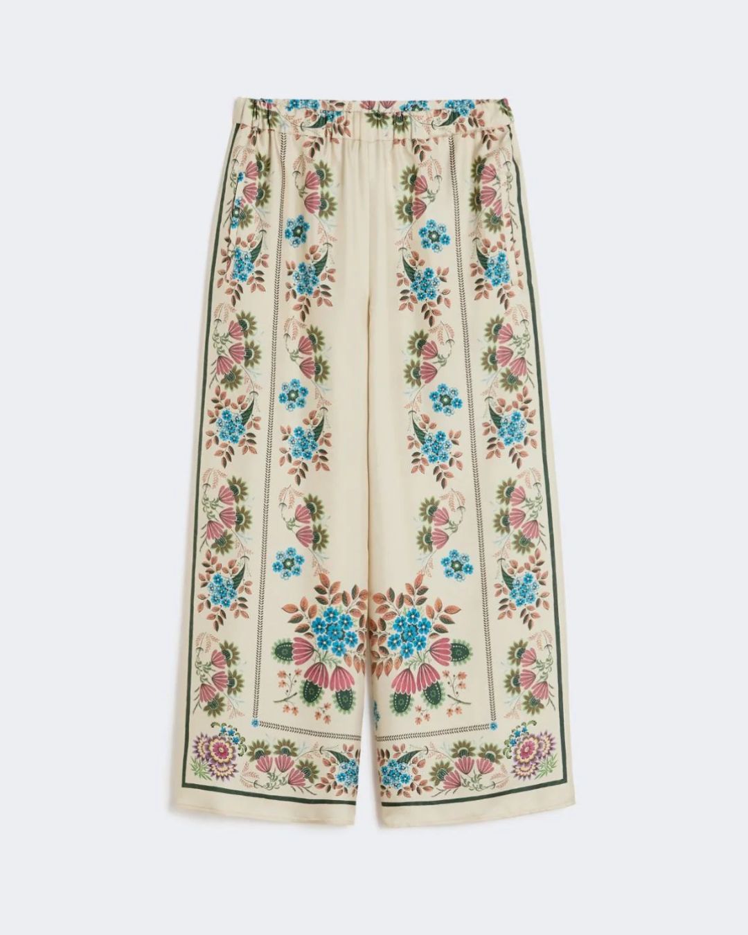Weekend Maxmara Snack Printed Silk Trousers in Ivory  Flowers