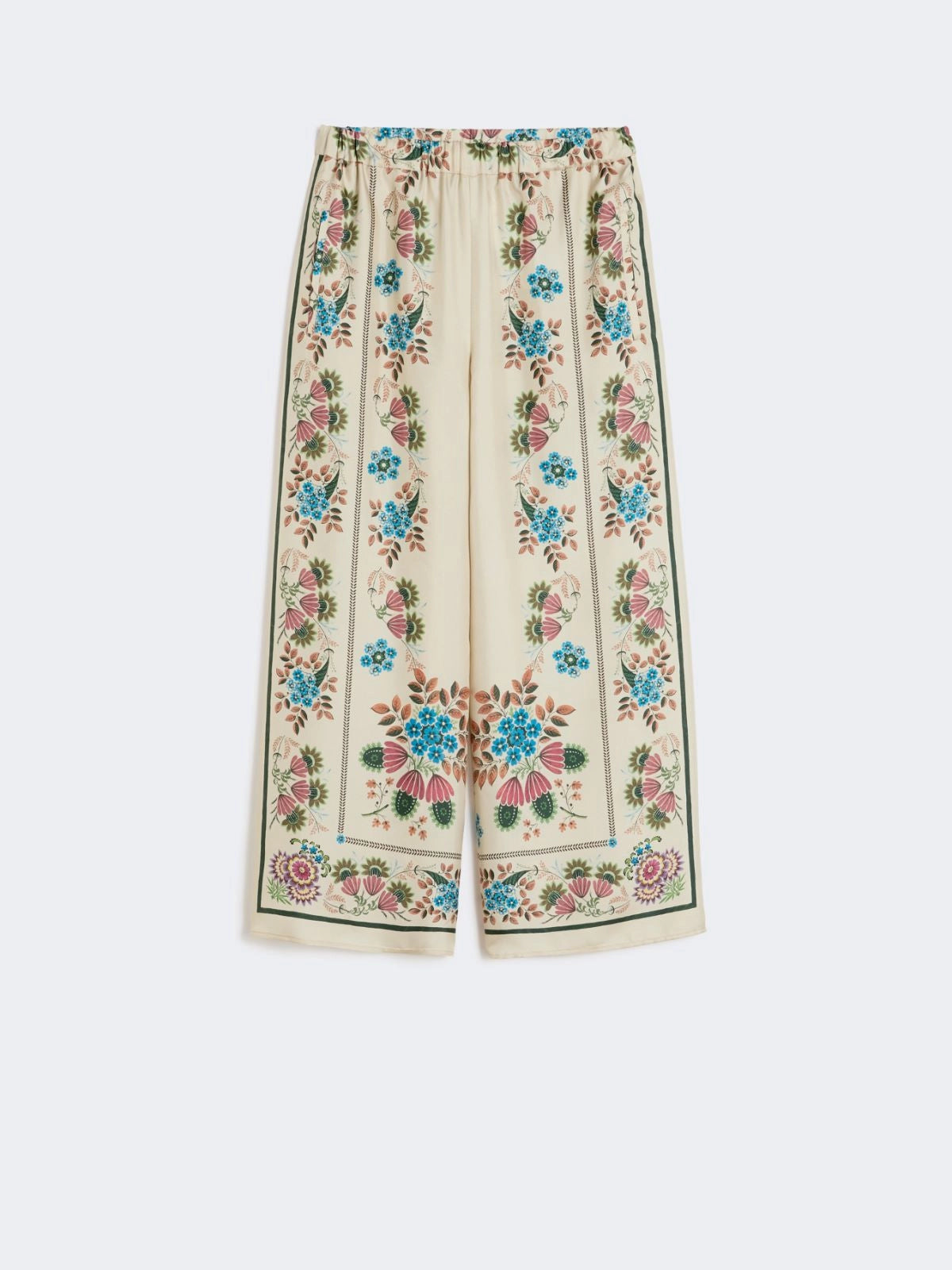 Weekend Maxmara Snack Printed Silk Trousers in Ivory  Flowers