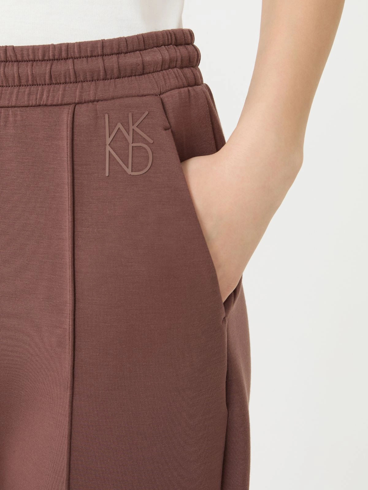 Weekend Maxmara Utopia Trousers in Brown Brown pants with a logo on the pocket against a white background