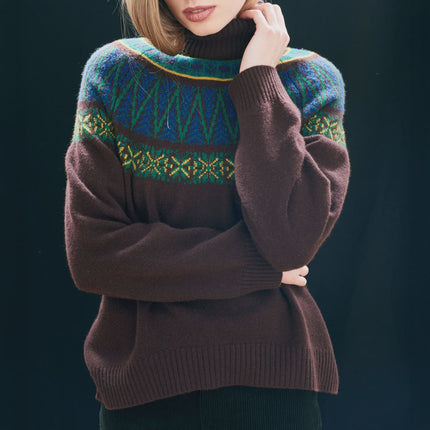 Jumper1234 Fairisle Roll Collar in Hickory, Violet, Amber