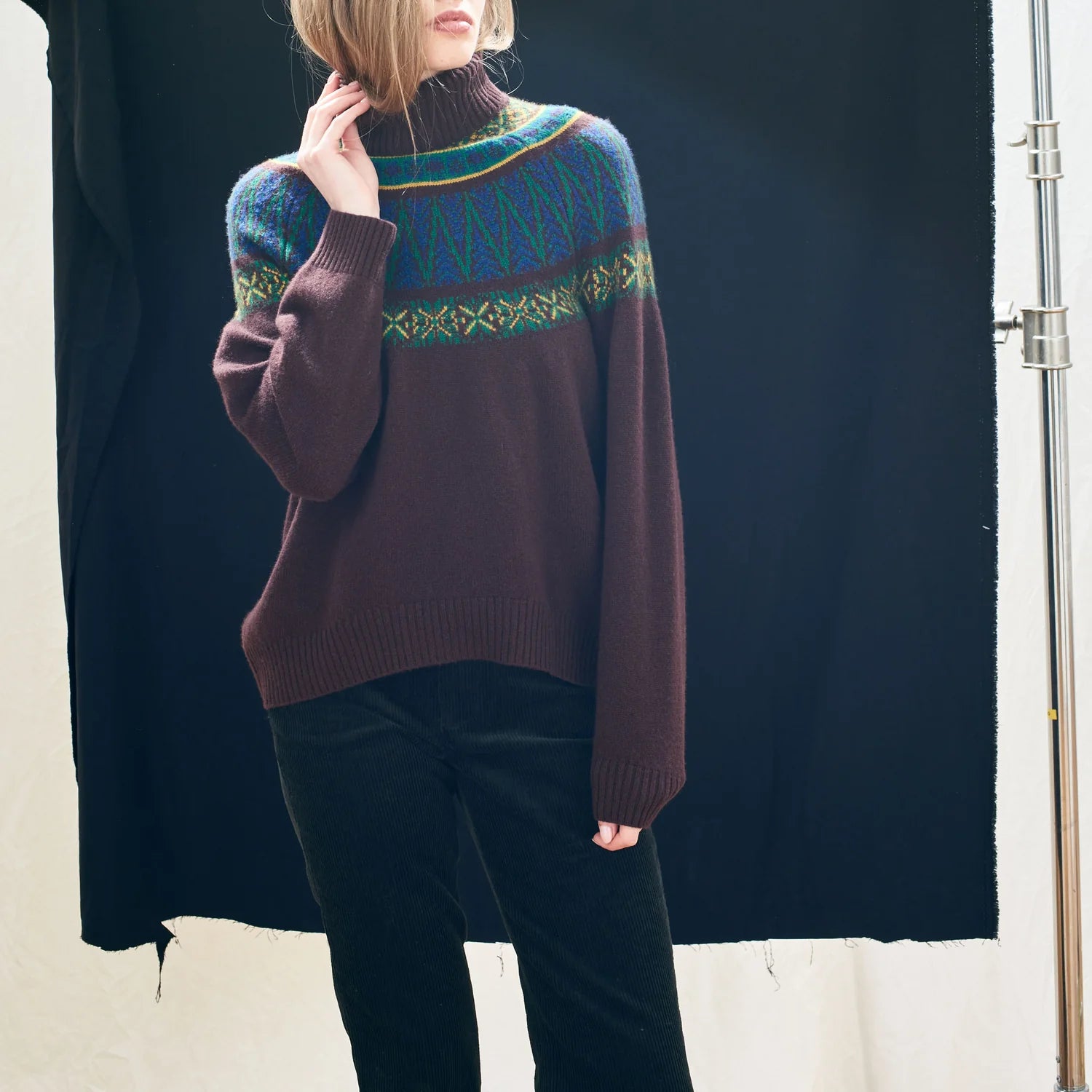 Jumper1234 Fairisle Roll Collar in Hickory, Violet, Amber