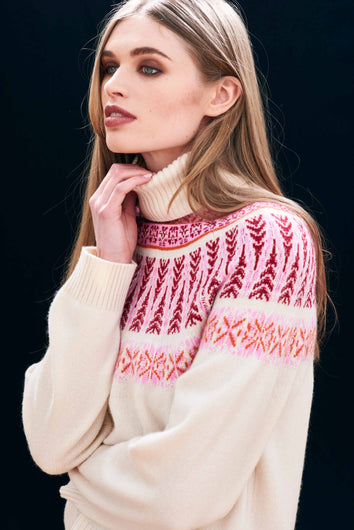 Jumper1234 Fairisle Roll Collar in Wheat, Claret, Brick