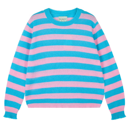 Jumper 1234 Stripe Distressed Crew in Mint, Blue, Candy