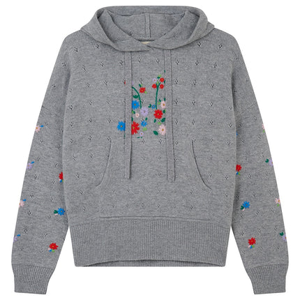Jumper 1234 Embroidered Floral Hoodie - Smoke