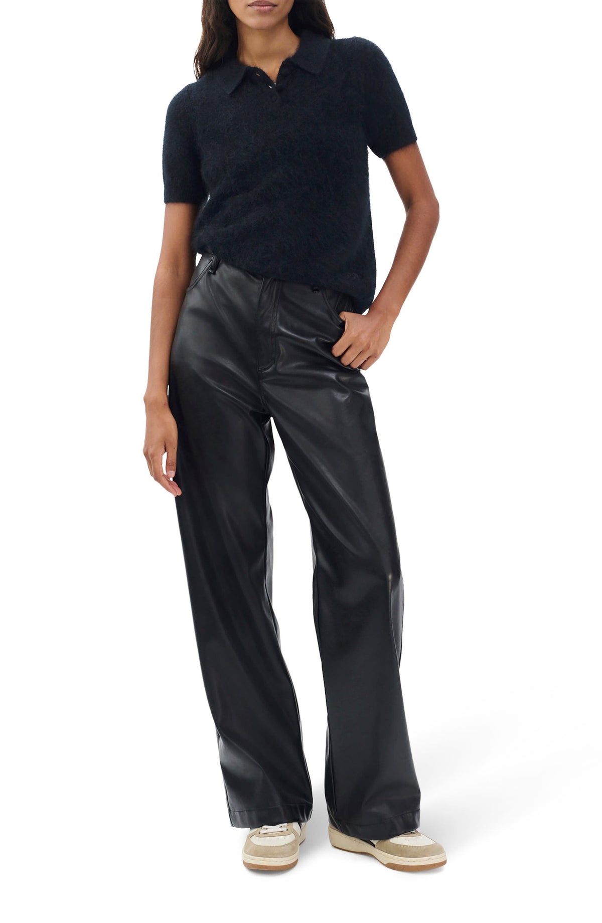 Rag & Bone Jada Brushed Cashmere SS Polo in Black