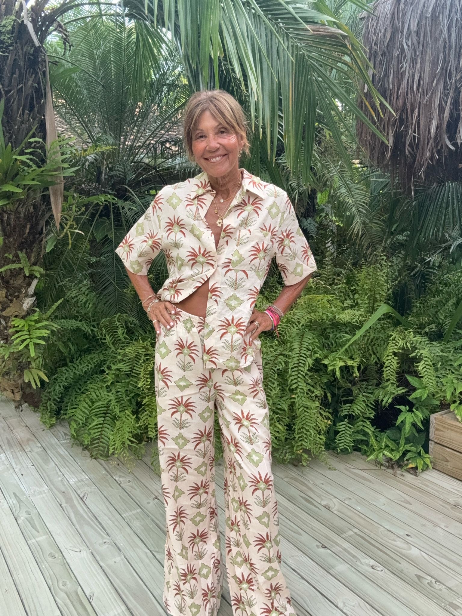 Primrose Park Kylie Trousers in Maxi Palm Cream