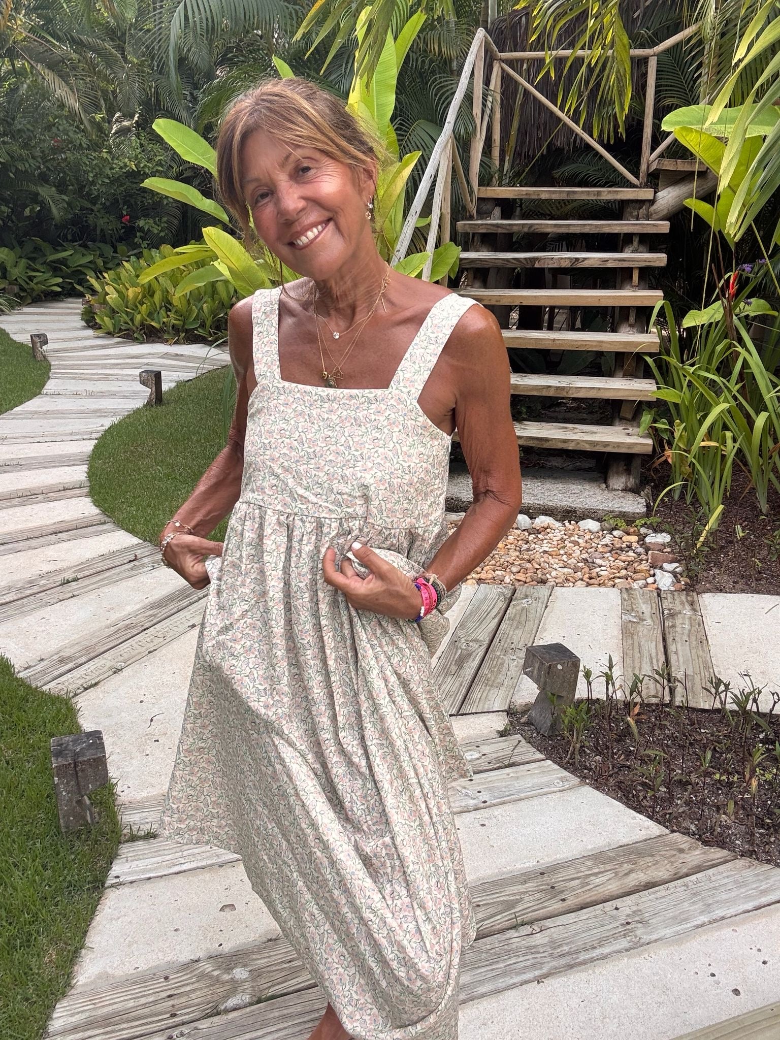 Primrose Park Bee Dress in Block Print Cream