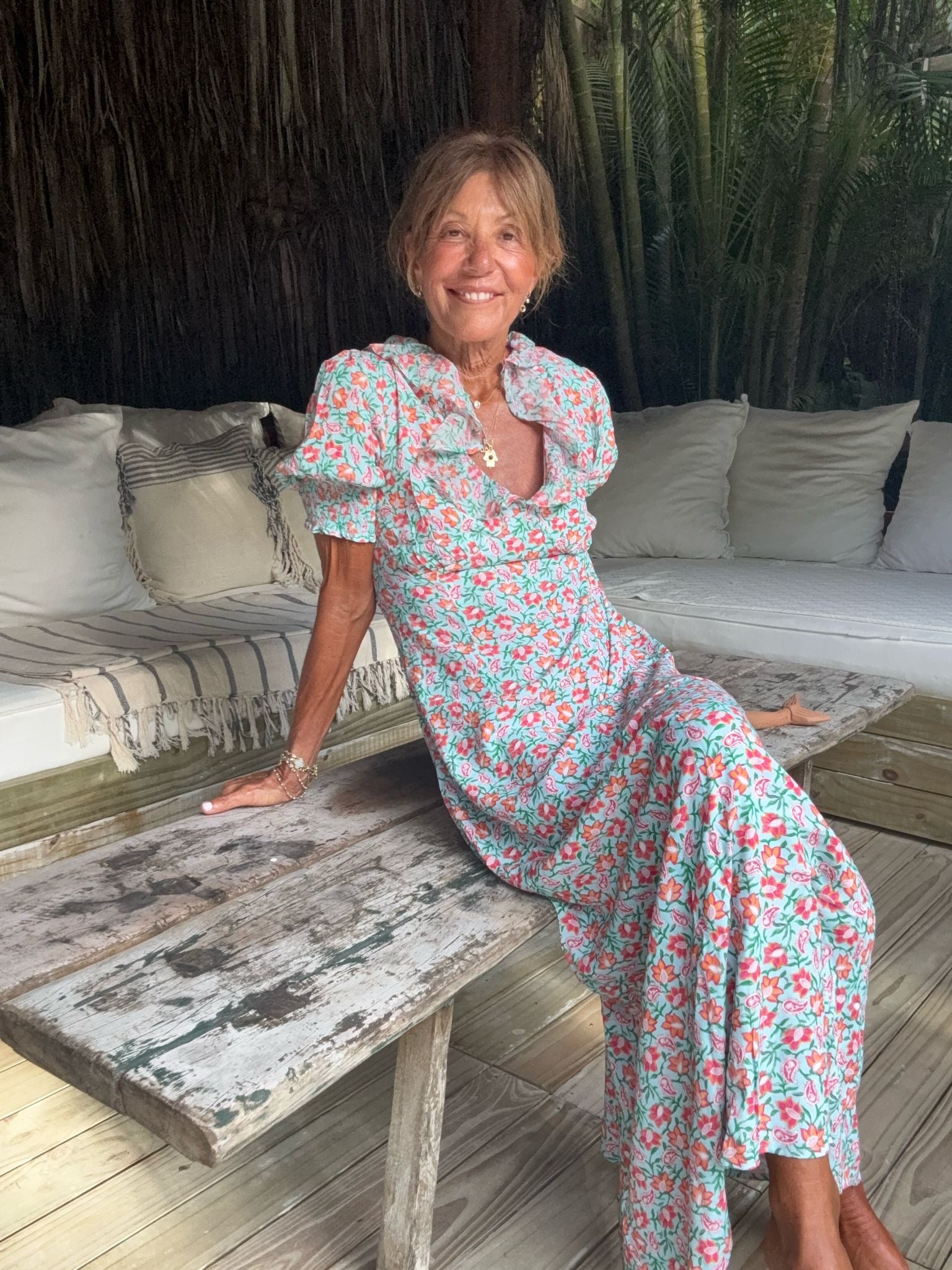 Primrose Park Dolly Dress in Block Print Pale Blue