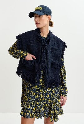 Essentiel Antwerp Ishani Fringed Gilet in Navy