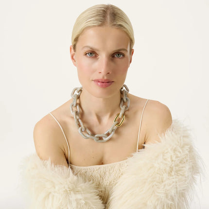 Vanessa Baroni Oval Necklace with Gold Snow Green Marble