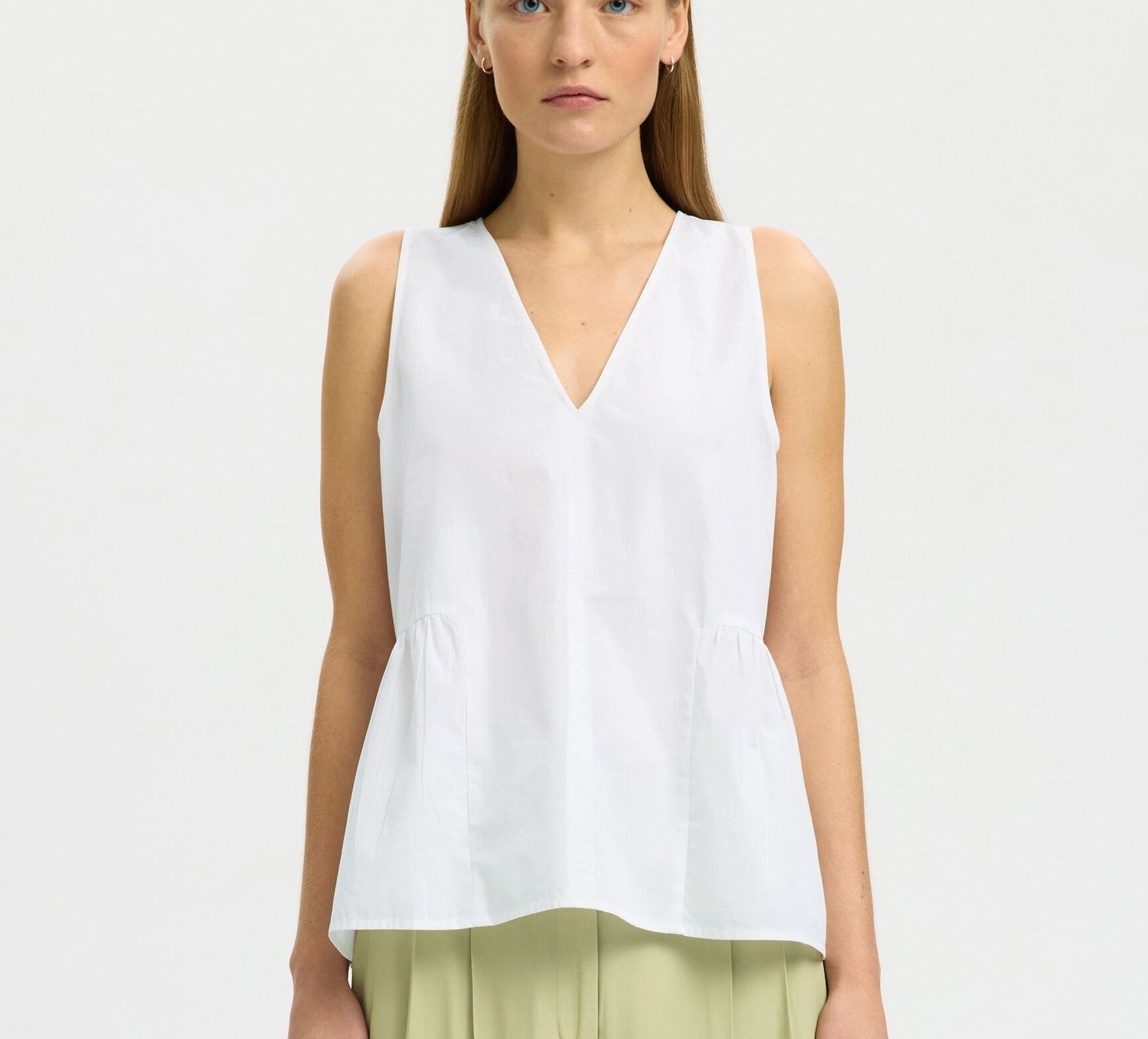 SELECTED Blair V Neck Peplum Top in White