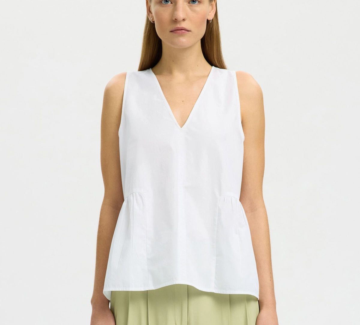 SELECTED Blair V Neck Peplum Top in White