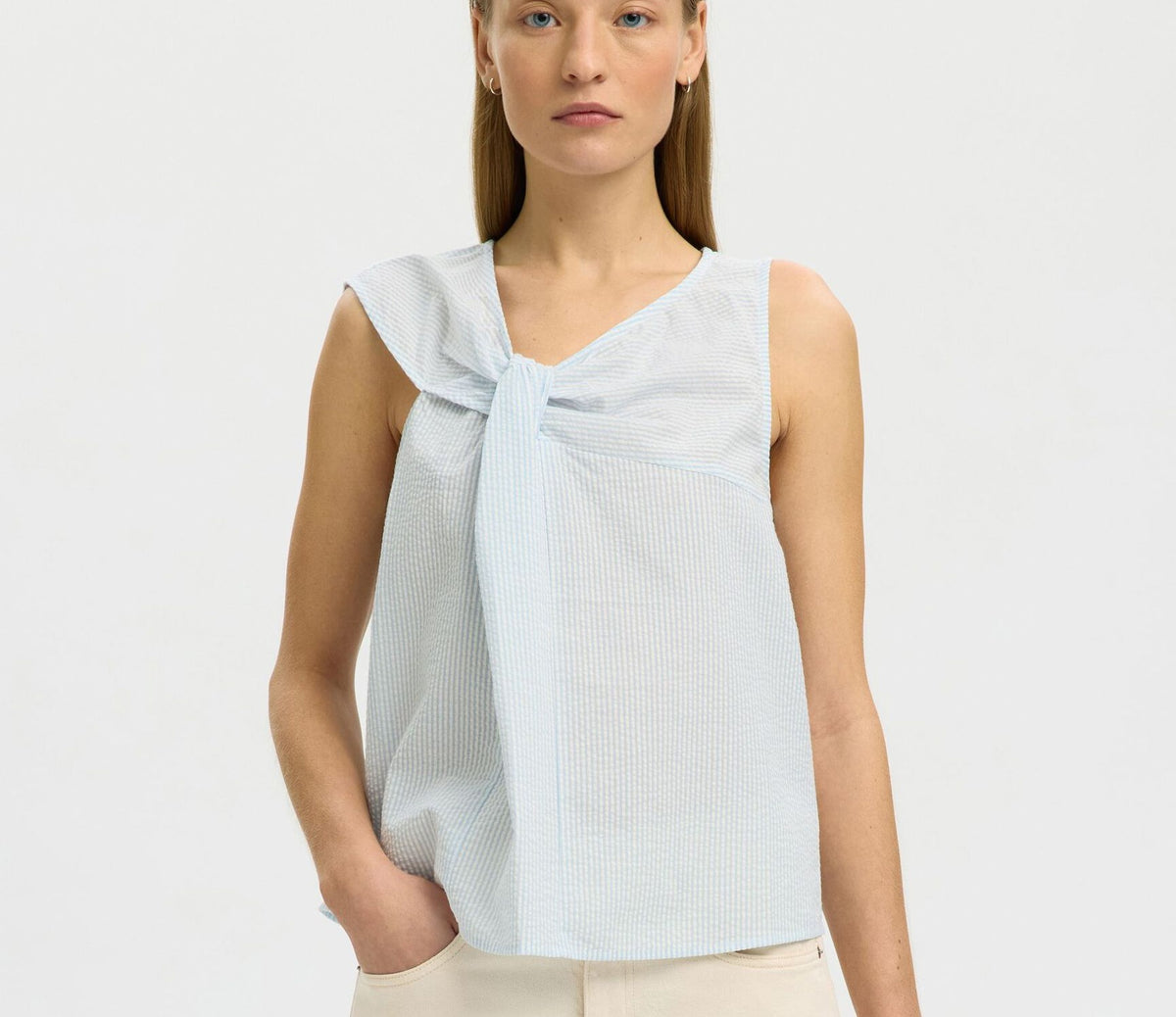 SELECTED Hannah SL Twist Top in Cashmere Blue Stripes