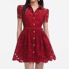 Self Portrait  112 Lace Collared Mini Dress in Burgundy