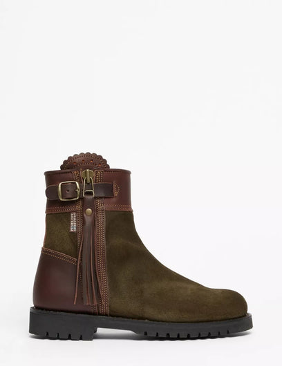 Penelope Chilvers Inclement Cropped Tassel Boot in Seaweed, Conker