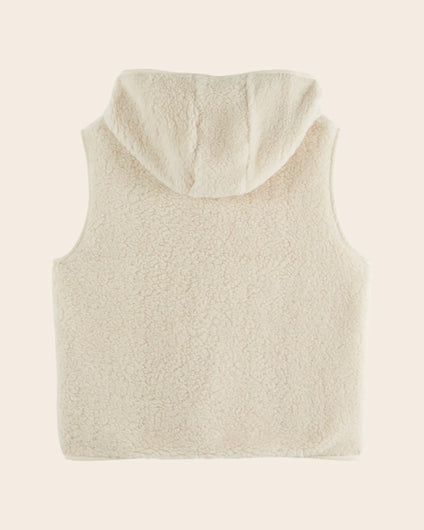 Emile & Ida Fleece Hooded Gilet-  Ecru