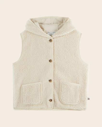 Emile & Ida Fleece Hooded Gilet-  Ecru