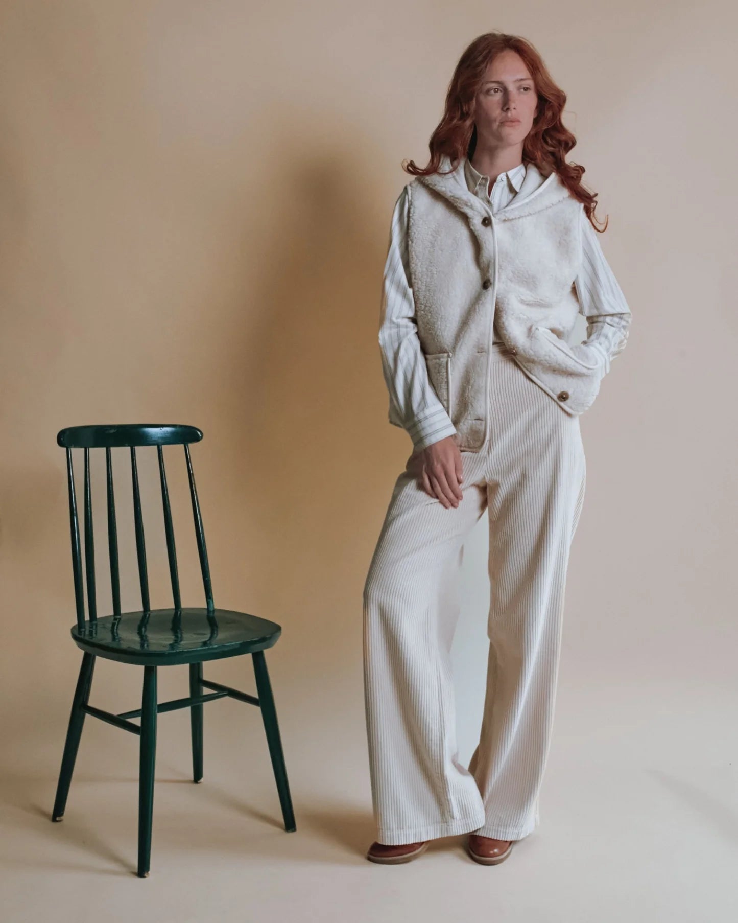 Emile & Ida Fleece Hooded Gilet-  Ecru