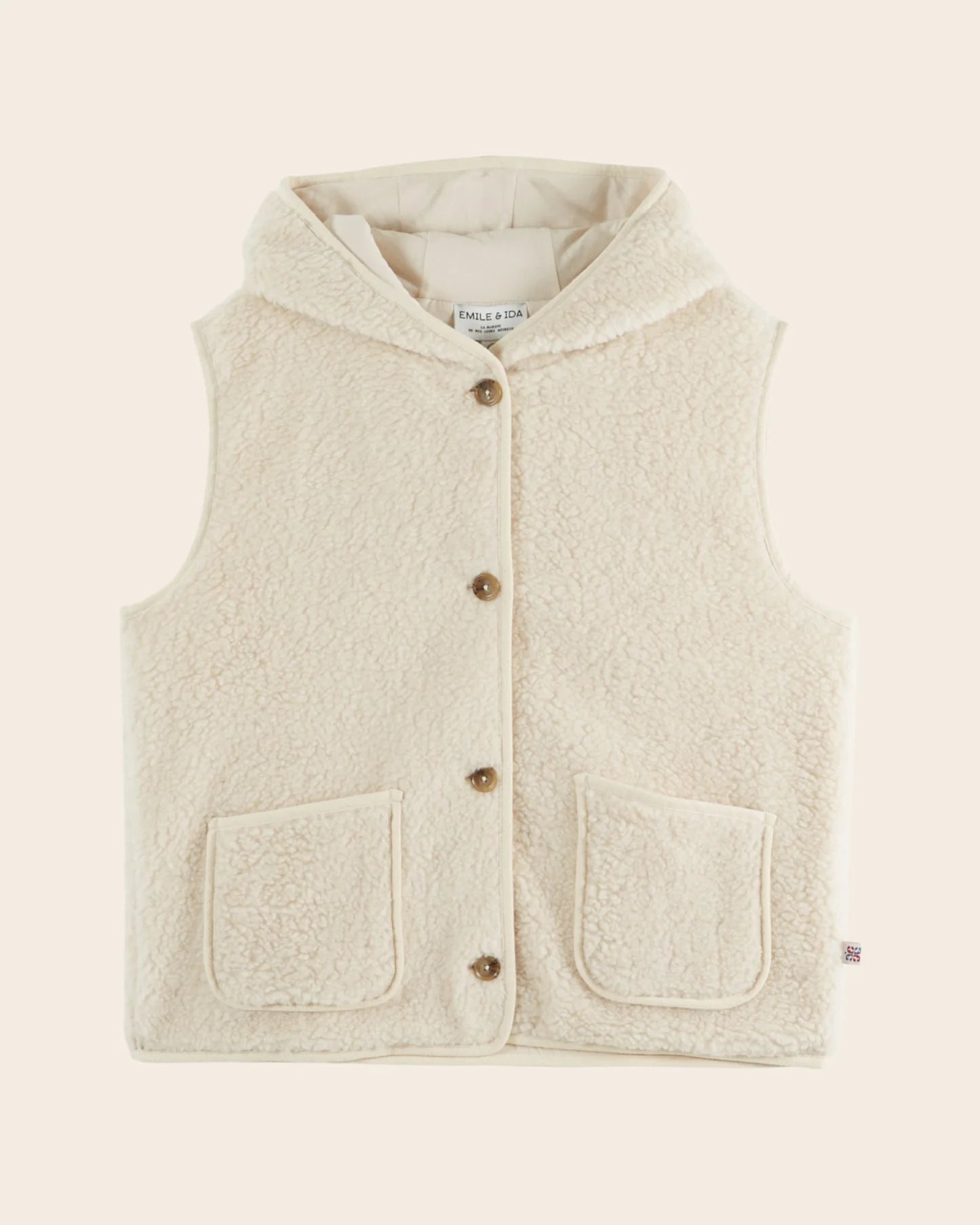Emile & Ida Fleece Hooded Gilet-  Ecru
