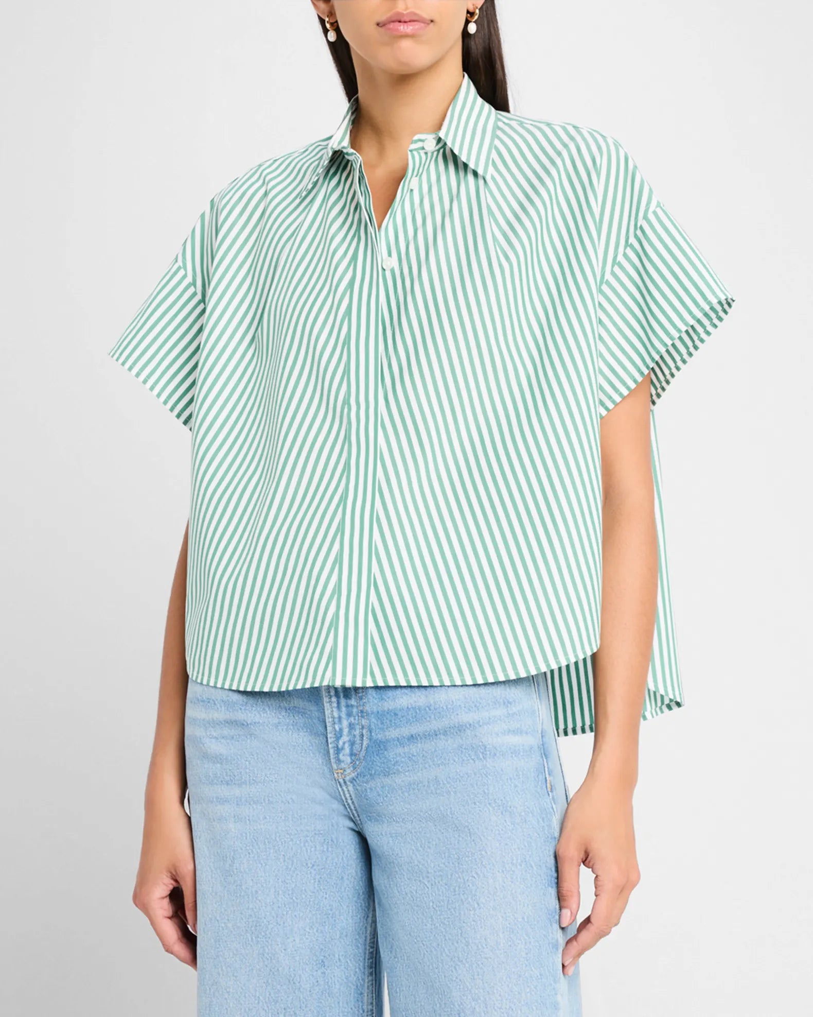 R&B Martha SS Stripe Poplin Shirt in Pinestripe